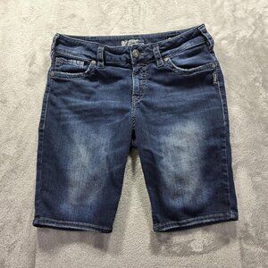 Silver Jeans Shorts Womens 32 Blue Suki Mid Bermuda Super Stretch Denim Casual